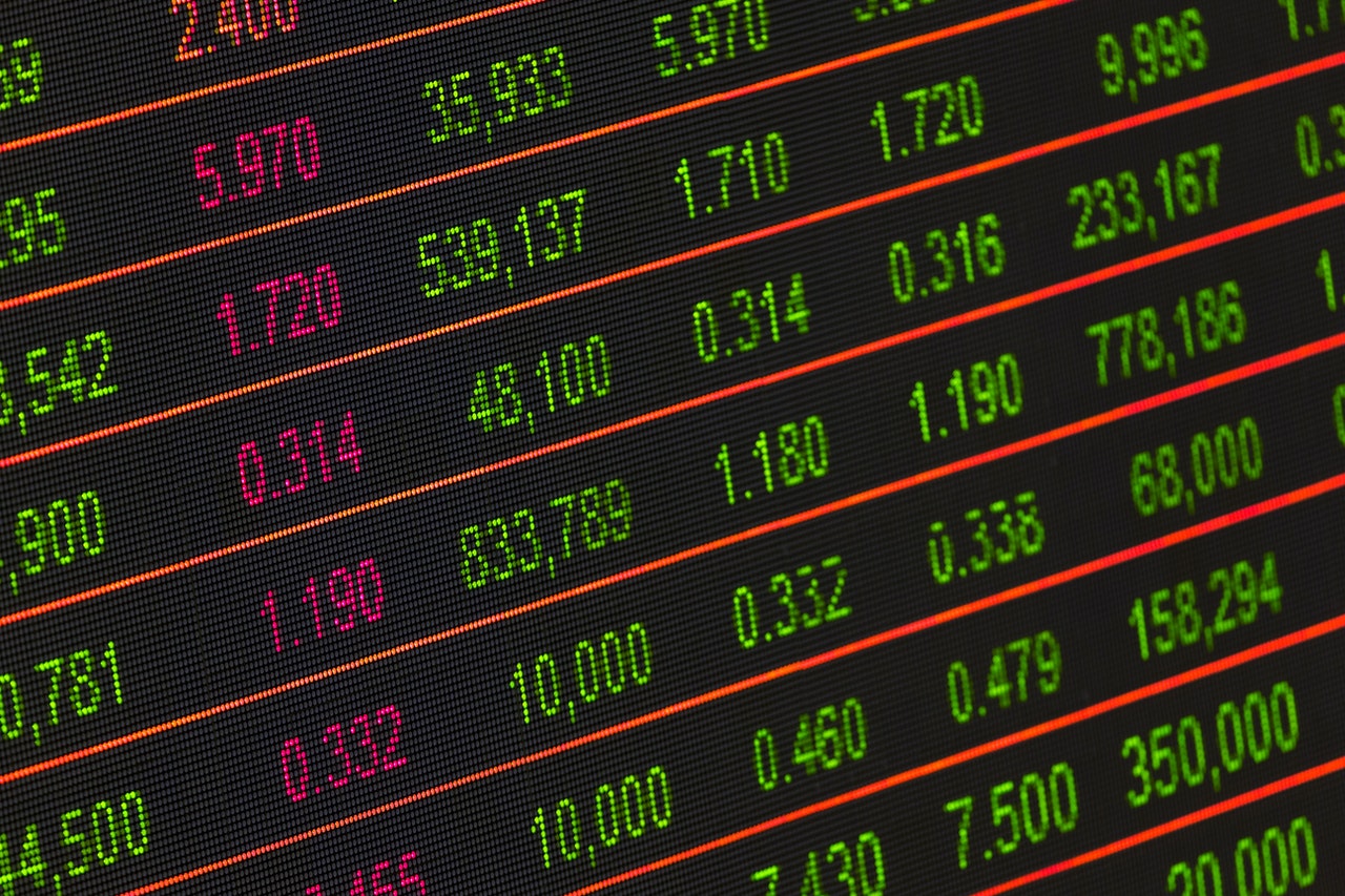 Tableau de placements financier, place de marché, investissement en bourse, actions